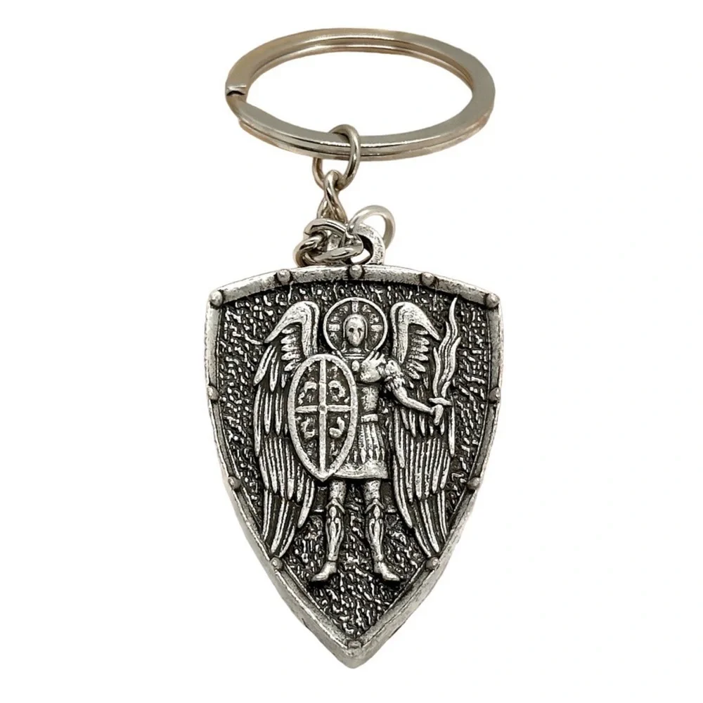Arch Angel Michael Heavy Silver Keychain